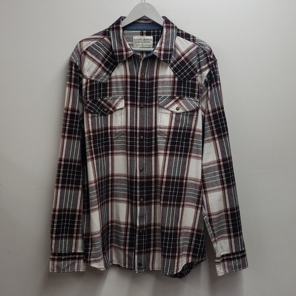 Cody James Western Plaid Pearl Snap Shirt Long Sleeve Men's Size XL
